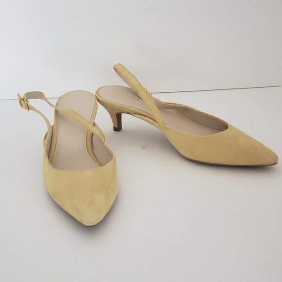 Cole Haan Women's Size 9B Sling Back Heels Pointed Toe Yellow Suede Leather NEW - Picture 4 of 9